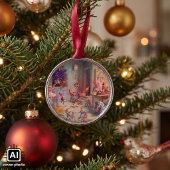 ヴィンテージ クリスマス サンタクロースとエルフの工房 メタルオーナメント