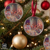 ヴィンテージ クリスマス サンタクロースとエルフの工房 メタルオーナメント