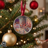 ヴィンテージ クリスマス サンタクロースとエルフの工房 メタルオーナメント
