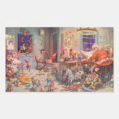 ヴィンテージ クリスマス サンタクロースとエルフの工房 長方形シール (正面)