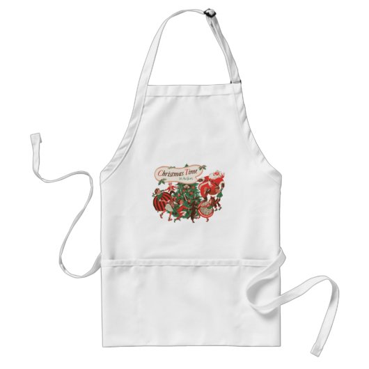 ヴィンテージ クリスマス サンタクロースと踊る子供たち スタンダードエプロン (正面)