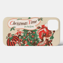 ヴィンテージ クリスマス サンタクロースと踊る子供たち iPhone 13ケース