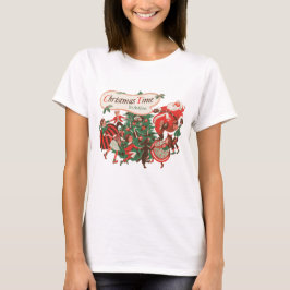 ヴィンテージ クリスマス サンタクロースと踊る子供たち Tシャツ