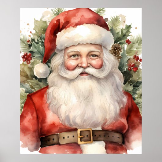 ヴィンテージ クリスマス サンタクロースの笑顔 ポスター (正面)