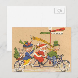 ヴィンテージ クリスマス、サンタクロースの自転車乗り シーズンポストカード