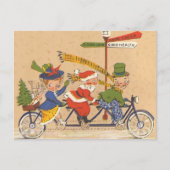 ヴィンテージ クリスマス、サンタクロースの自転車乗り シーズンポストカード (正面)