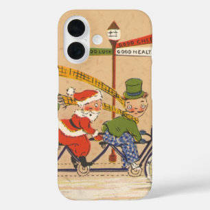 ヴィンテージ クリスマス、サンタクロースの自転車乗り iPhone 16ケース