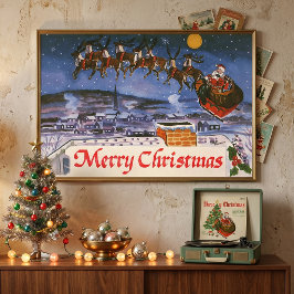 ヴィンテージ クリスマス サンタクロース そりを飛ばす ポスター
