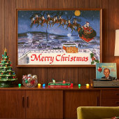 ヴィンテージ クリスマス サンタクロース そりを飛ばす ポスター