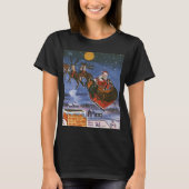 ヴィンテージ クリスマス サンタクロース そりを飛ばす Tシャツ (正面)