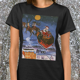 ヴィンテージ クリスマス サンタクロース そりを飛ばす Tシャツ