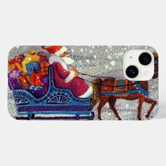 ヴィンテージ クリスマス、サンタクロース ホース オープン そり Case-Mate iPhoneケース (裏面 (横))
