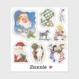 ヴィンテージ クリスマス、サンタクロース、子供とおもちゃ シール