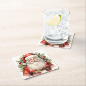 ヴィンテージ クリスマス サンタクロース 微笑み スクエアペーパーコースター (インサイチュ)