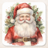 ヴィンテージ クリスマス サンタクロース 微笑み スクエアペーパーコースター (正面)