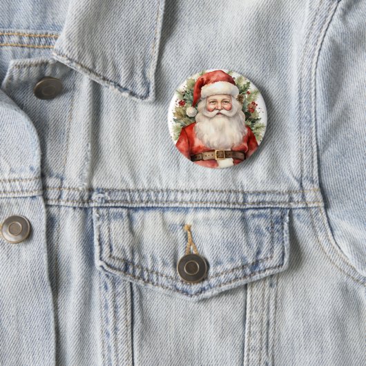 ヴィンテージ クリスマス サンタクロース 微笑み 缶バッジ (インサイチュ)