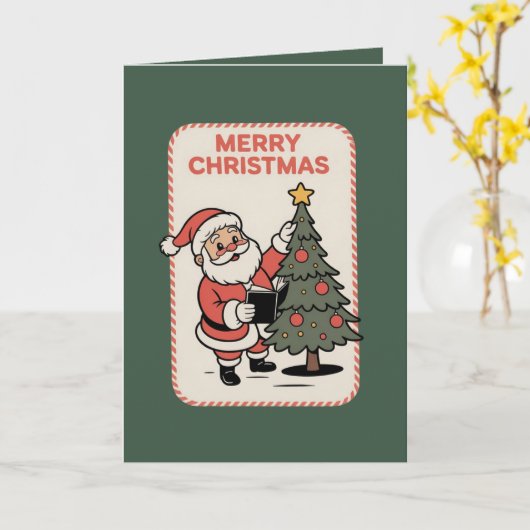 ヴィンテージ クリスマス サンタクロース 読書 カード (黄色い花)