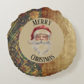ヴィンテージ, クリスマス, サンタクロース, 赤 金色 緑 ラウンドクッション (裏面)