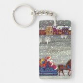 ヴィンテージ クリスマス、サンタクロース 馬そり キーホルダー (正面)