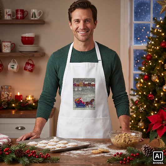 ヴィンテージ クリスマス、サンタクロース 馬そり スタンダードエプロン