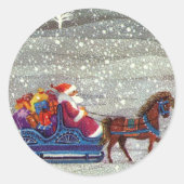 ヴィンテージ クリスマス、サンタクロース 馬そり ラウンドシール (正面)