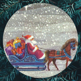 ヴィンテージ クリスマス、サンタクロース 馬そり ラウンドシール
