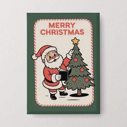 ヴィンテージ クリスマス サンタ 読書 ホリデー 缶バッジ (正面)