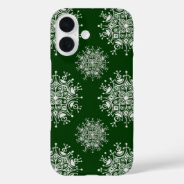 ヴィンテージ クリスマス スノーフレーク グリーン ブライズァード パターン iPhone 16ケース