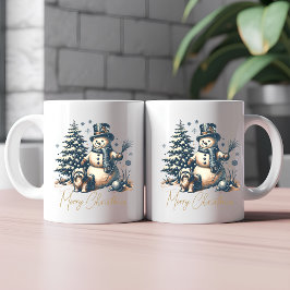 ヴィンテージ クリスマス スノーマンと犬 コーヒーマグカップ