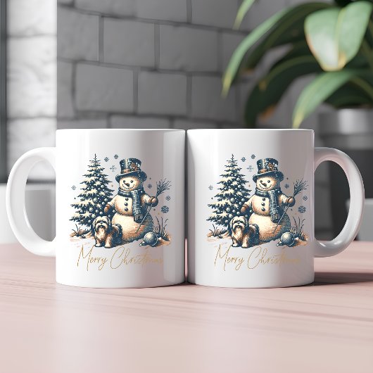 ヴィンテージ クリスマス スノーマンと犬 コーヒーマグカップ