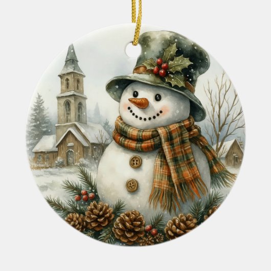 ヴィンテージ クリスマス スノーマン セラミックオーナメント (正面)