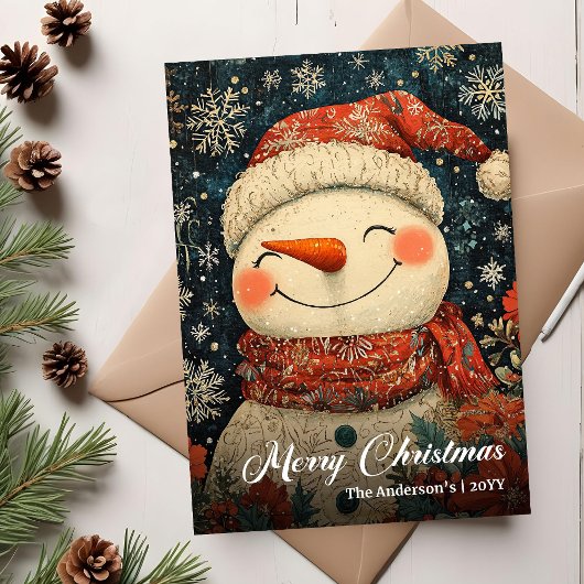 ヴィンテージ クリスマス スノーマン 編集可能 ホリデーカード