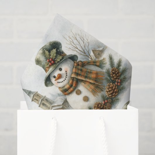 ヴィンテージ クリスマス スノーマン 薄葉紙 (ギフトバッグ)