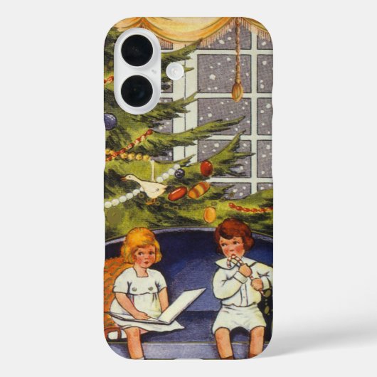 ヴィンテージ クリスマス、ソファに座る子供たち Case-Mate iPhoneケース (裏面)