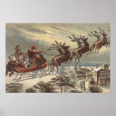 ヴィンテージ クリスマス、ソリに乗ったヴィクトリア朝のサンタクロース ポスター (正面)