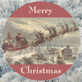 ヴィンテージ クリスマス、ソリに乗ったヴィクトリア朝のサンタクロース ラウンドシール