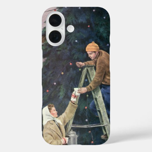 ヴィンテージ クリスマス ツリーに電球を飾る家族 Case-Mate iPhoneケース (裏面)