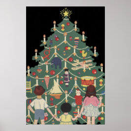 ヴィンテージ クリスマス ツリーの周りの子供たち ポスター