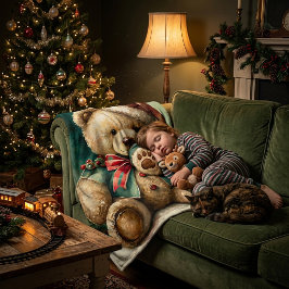 ヴィンテージ クリスマス テディベア フリースブランケット