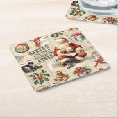 ヴィンテージ・クリスマス・デコパージュ スクエアペーパーコースター (アングル)