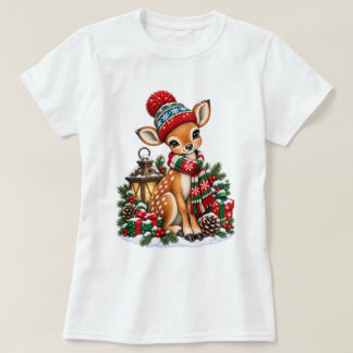 ヴィンテージ クリスマス トナカイ レトロ 冬の休日 Tシャツ