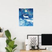 ヴィンテージ クリスマス トナカイ 水彩画 アート ポスター (ホームオフィス)