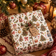 ヴィンテージ クリスマス ナッツクラッカー ラッピングペーパー