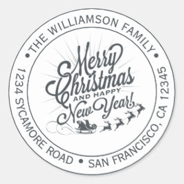 ヴィンテージ クリスマス＆ニューイヤー 返送先住所ラベル ラウンドシール