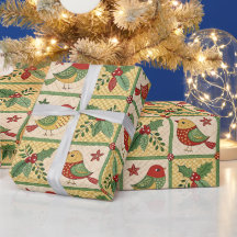 ヴィンテージ クリスマス バード ホーリー ベリー カントリーテイスト