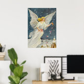 ヴィンテージ クリスマス ビクトリア朝の天使と星 薔薇 ポスター (ホームオフィス)