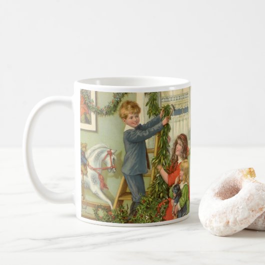 ヴィンテージ クリスマス ビクトリア朝の子供たちの飾り付け コーヒーマグカップ (ドーナツ)