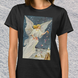 ヴィンテージ クリスマス ビクトリア調 天使 星 薔薇 Tシャツ