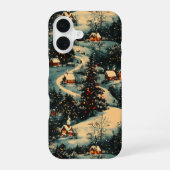 ヴィンテージ クリスマス ビレッジ柄 iPhone 16ケース (裏面)