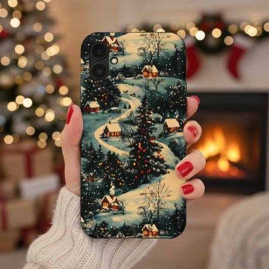 ヴィンテージ クリスマス ビレッジ柄 iPhone 16ケース